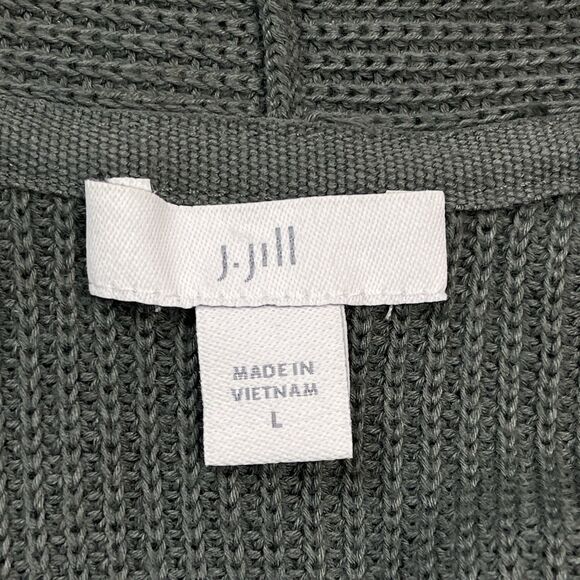 J Jill Cardigan Sweater Womens Size Large Ribbed Open Front Cotton Viscose Green - Picture 4 of 9